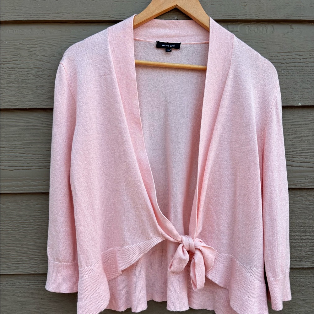 Verve Ami light pink tie knot cardigan layering light weight wrap size L